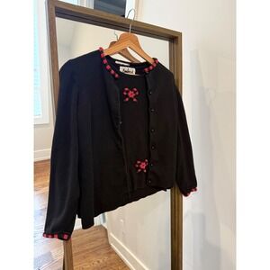 Vintage Hoilday Ambra Black Beaded Bow Cardigan Sweater Knit Tank Set Size PS/M
